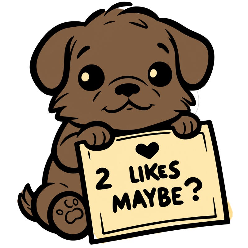 a puppy holding a sign that says 2 likes maybe?