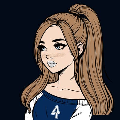 realistic girl with a high ponytail