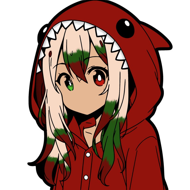 young anime girl in shark pajamas