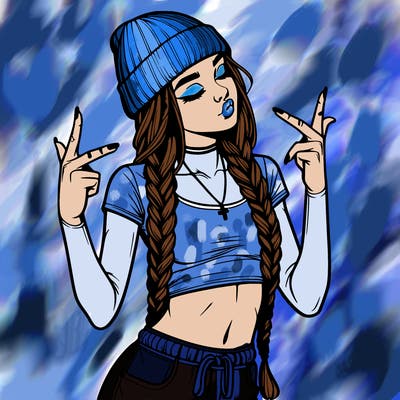 realistic teenage girl with braids and a beanie and crop top doing 🫶🏼