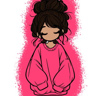 girl with baggy sweatshirt and messy bun