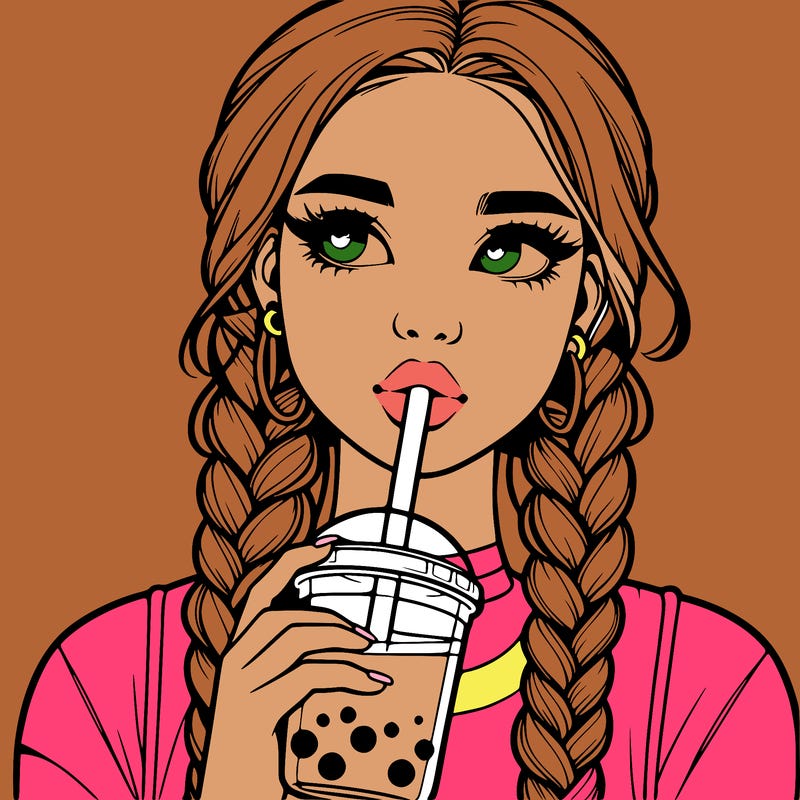 realistic girl with braided hair drinking boba