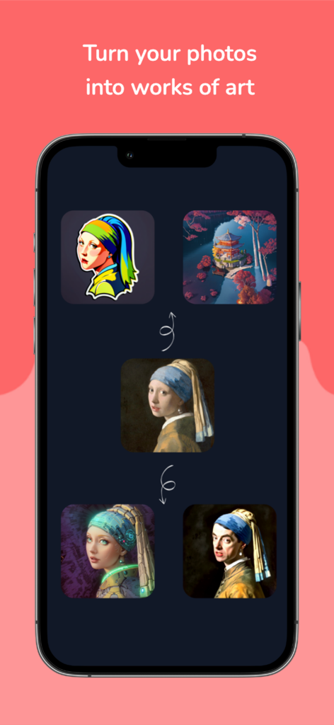 Video AI - Inspire.AI - Smartphone screen showing AI generated artistic transformations of a classic portrait