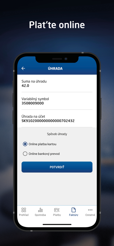 Mobile app screen for online payment of utility bills in the eZona SSE application