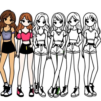 a group of girls wearing crop tops and shorts