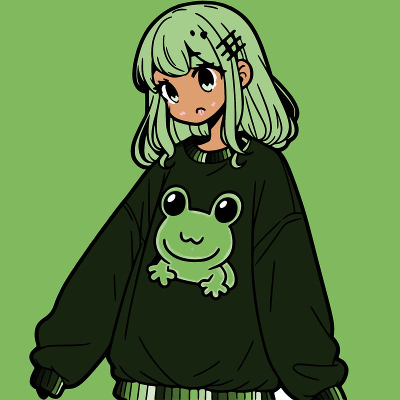 girl wearing frogging sweatshirt