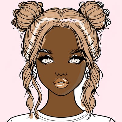 realistic girl with two buns in hair and lips