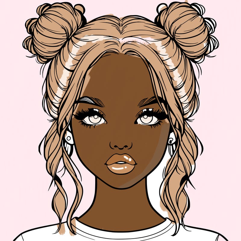 realistic girl with two buns in hair and lips