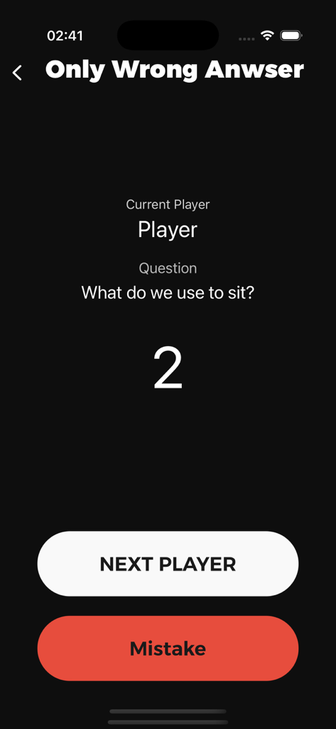 Who is the imposter Game - Pantalla de juego del modo Solo Respuestas Incorrectas en la aplicación social Fakeit.