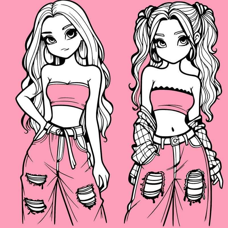 2 girls in crop tops and baggy jeans ripped