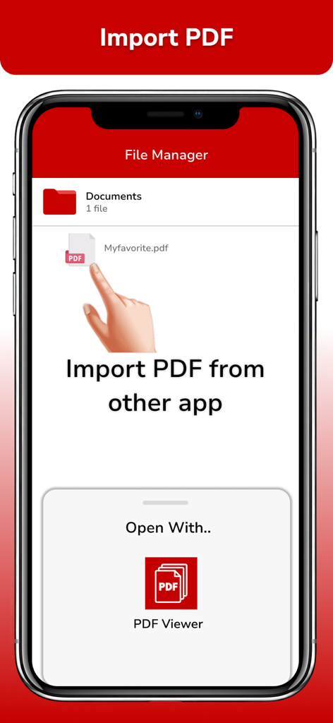 PDF Scanner & PDF Reader - Mobile app interface showing how to import a PDF from another application