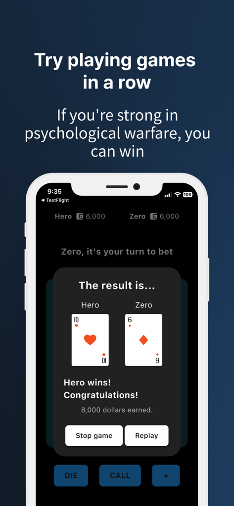 Pantalla de victoria en el juego de cartas Indian Poker que muestra los resultados del juego y las ganancias.