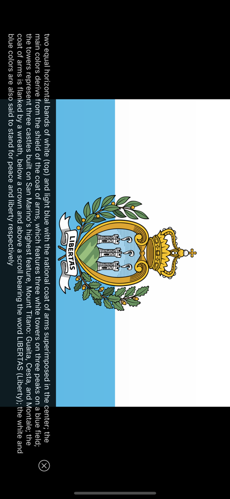 World Factbook & Atlas - Flag of San Marino with descriptive text from the World Factbook app