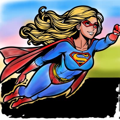 realistic woman as a superhero flying