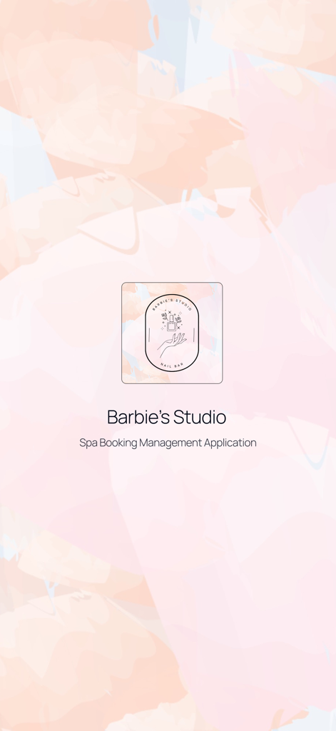 Barbie's Studio - Barbie's Studio nail spa booking app splash screen with logo and title