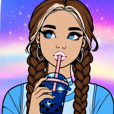 realistic girl with braided hair drinking boba