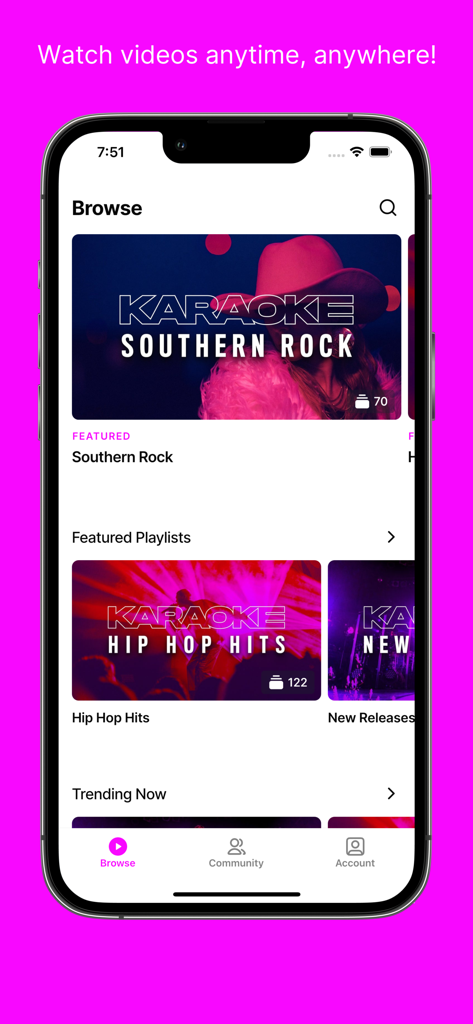 Karaoke on Demand - The browse screen of the Karaoke on Demand app displaying featured Southern Rock and Hip Hop Hits playlists.