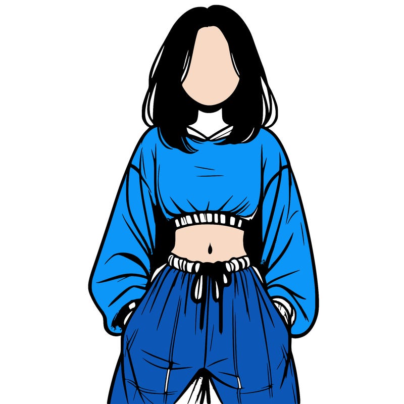 realistic girl faceless with baggy pants and a crop top