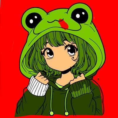 a cute teenage girl wearing a frog hoodie
