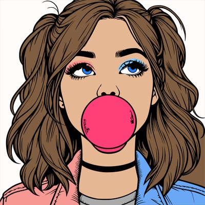 realististic girl blowing bubble -gum