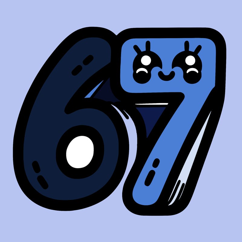 the numbers 67
