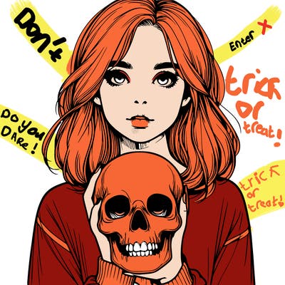 realistic girl holding a skull