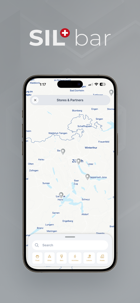 SILbar - SILbar app interface showing a map with partner store locations for silver bartering transactions.