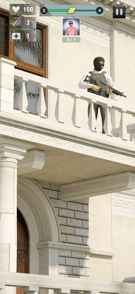 Shooter Agent: Sniper Hunt - A sniper agent with a rifle standing on a building balcony