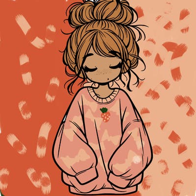 girl with baggy sweatshirt and messy bun