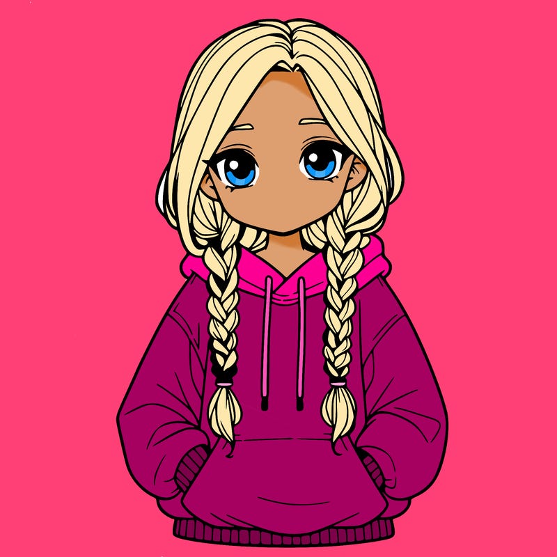 a realistic girl with a oversized hoodie and she has braids