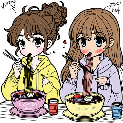 girls eating ramen