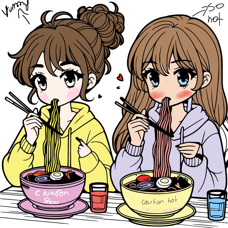 girls eating ramen
