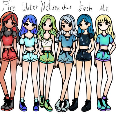 a group of girls wearing crop tops and shorts