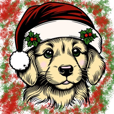 realistic dog wearing a santa hat