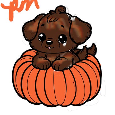 cute little puppy in a pumpkin