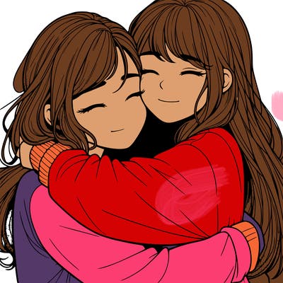realistic two girls hugging