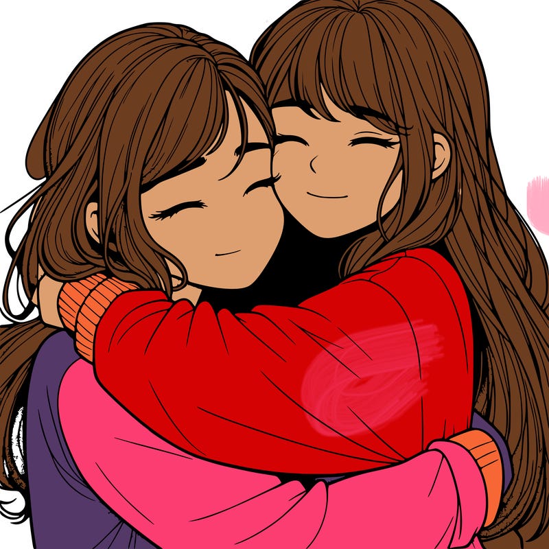 realistic two girls hugging