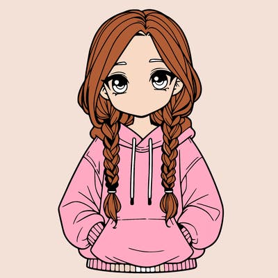 a realistic girl with a oversized hoodie and she has braids