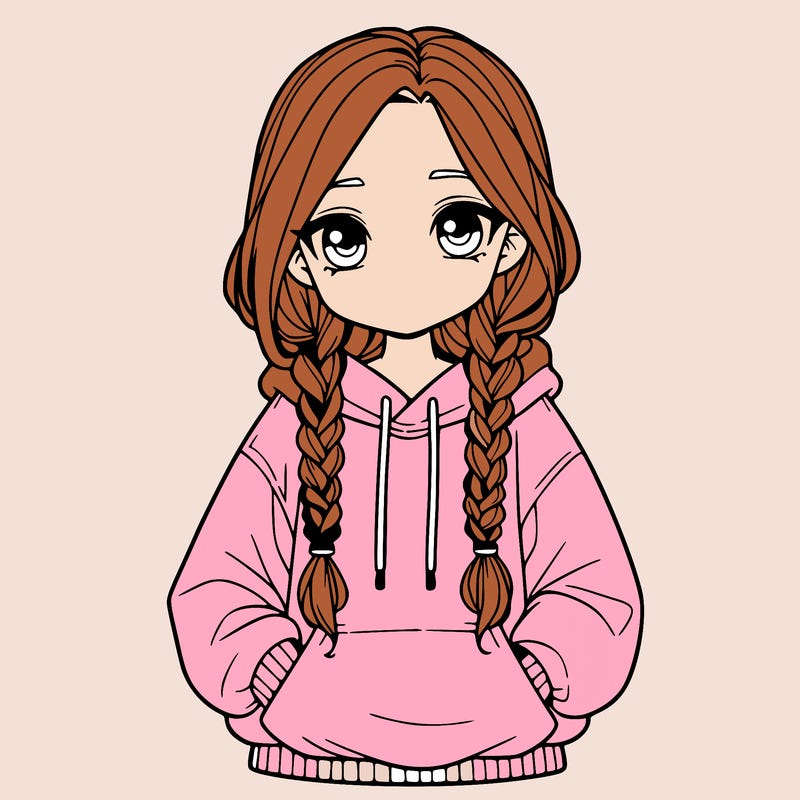 a realistic girl with a oversized hoodie and she has braids