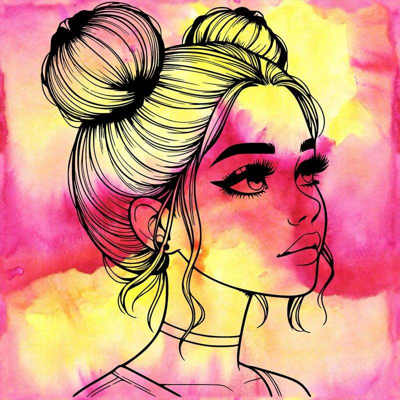 realistic girl with buns on the top of her head
