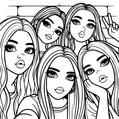 group of teen girls friends y2k up close in a selfie