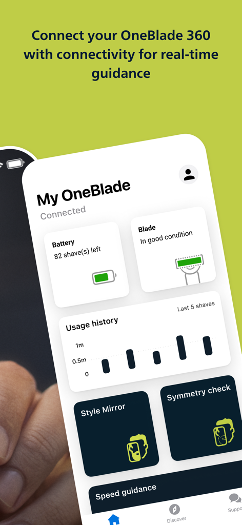 Philips OneBlade (Daily Care) - Philips OneBlade app screen showing razor battery life and blade condition