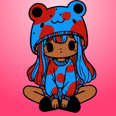 a girl wearing a frog hat and some frog socks