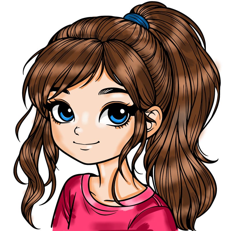 realistic girl with ponytail