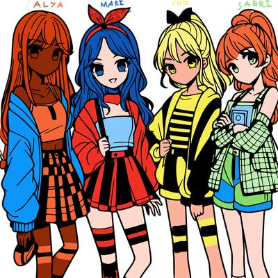 teen manga girls group of 4