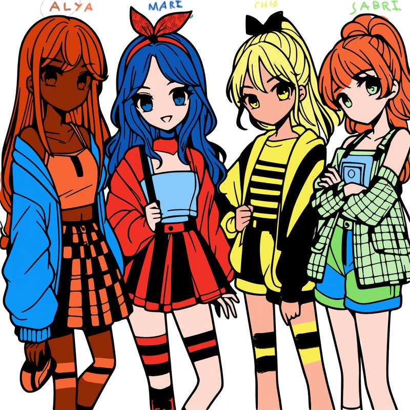 teen manga girls group of 4