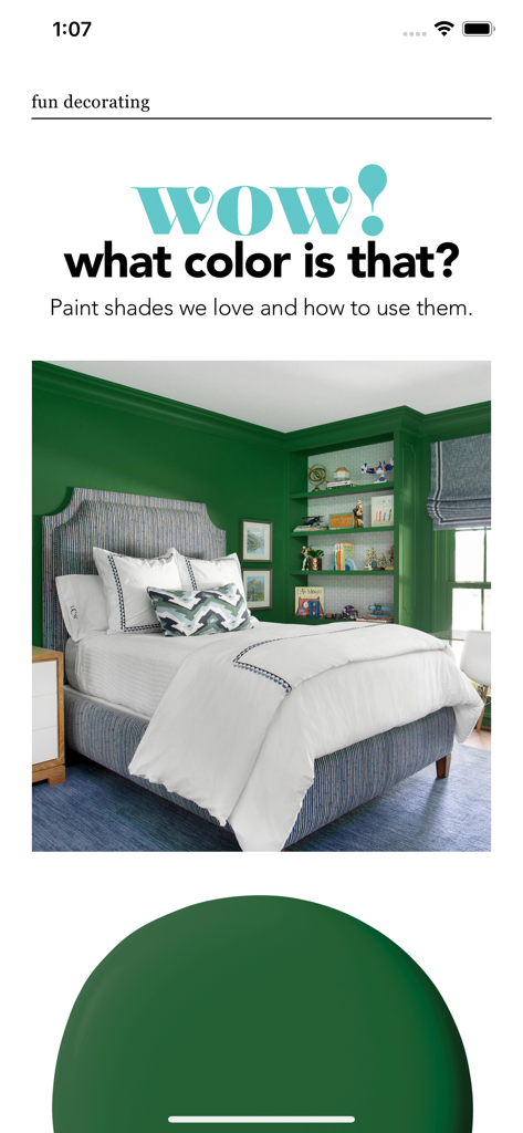 HGTV Magazine US - HGTV Magazine app featuring a bedroom with bold green walls and decor ideas