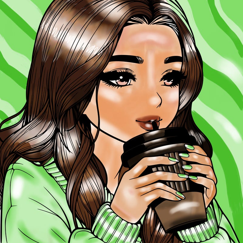 realistic girl drinking coffee