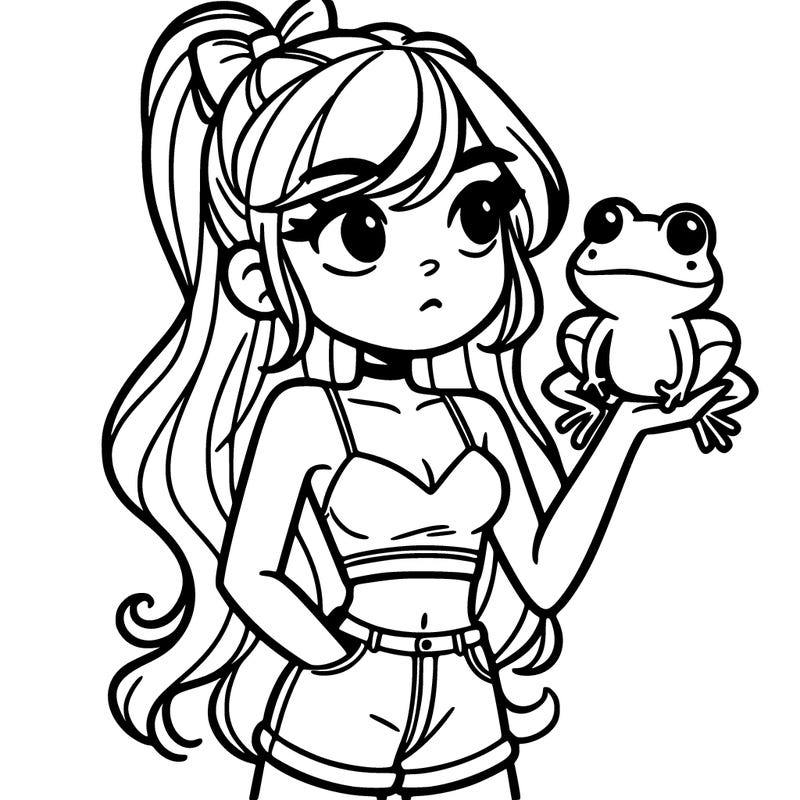 a girl in a crop top holding a frog