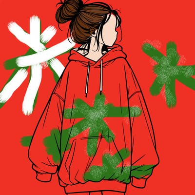 realistic girl with a oversized sweatshirt on and a bun